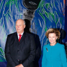 The King and Queen in front of one of Warhol&#146;s recreations of Munch&#146;s &#147;Madonna&#148;. (Photo: Lise Åserud, NTB scanpix)